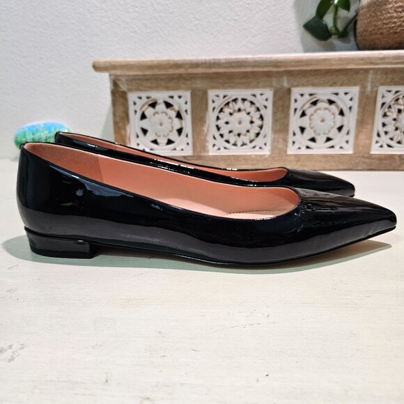 J.Crew Women Sz 11 Black Patent Leather Pointy Toe Flats Classy Chic Dressy Shoe - Picture 2 of 12